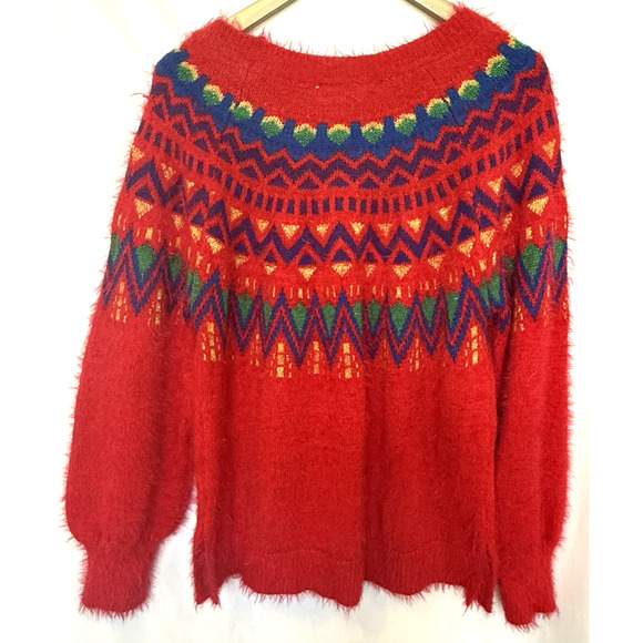 Womens Christmas Fair Isle Sweater Size M Fuzzy Cozy Ugly Holiday Party Festive - Picture 2 of 12